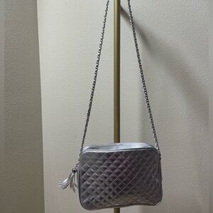 Silver Quilted Crossbody Bag